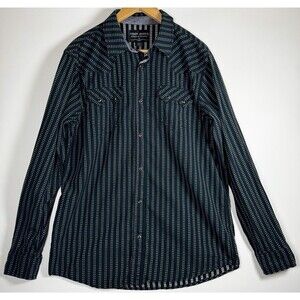 Cody James Western Shirt Mens Large Black White Stripe Sawtooth Pockets Snap